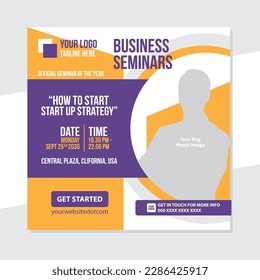 The Business Seminars Social Media Ads Template Orange Purple Color