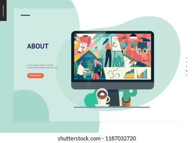 Business series, color 1- about company, office life -modern flat vector concept illustration of a company employees in workspace. Business workflow management. Creative landing page design template