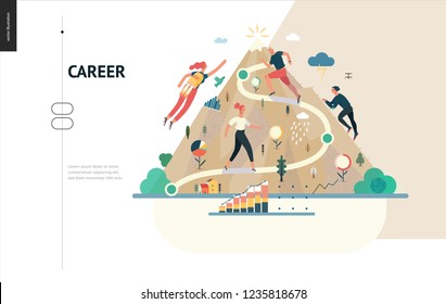 Business series, color 1- career -modern flat vector illustration concept of career - people climbing the mountain. Climbing up the career ladder process metaphor Creative landing page design template