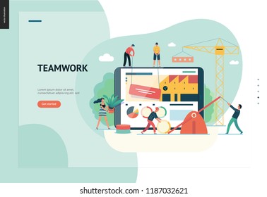 Business series, color 1 -company, teamwork, collaboration -modern flat vector illustration concept of people making web page design Business workflow management. Creative landing page design template