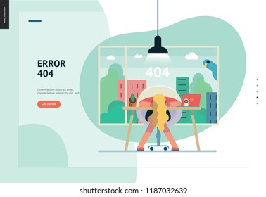 Business series, color 1- error 404 -modern flat vector concept illustration of page Error 404. Exhausted woman laying on the office table Page not found metaphor Creative landing page design template