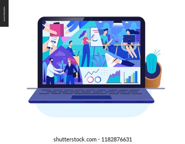 Business series, color 2- about company, office life -modern flat vector concept illustration of a company employees in workspace. Business workflow management. Creative landing page design template