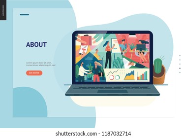 Business series, color 2- about company, office life -modern flat vector concept illustration of a company employees in workspace. Business workflow management. Creative landing page design template