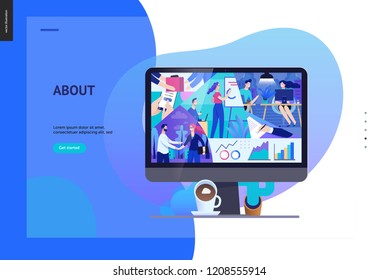 Business series, color 2- about company, office life -modern flat vector concept illustration of a company employees in workspace. Business workflow management. Creative landing page design template
