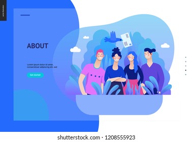 Business series, color 2- about company, contact -modern flat vector concept illustration of a company employees posing together. Business workflow management. Creative landing page design template