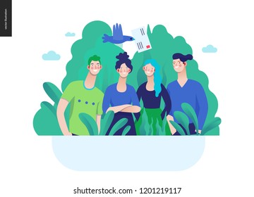 Business series, color 3 - about company, contact -modern flat vector concept illustration of a company employees posing together. Business workflow management. Creative landing page design template