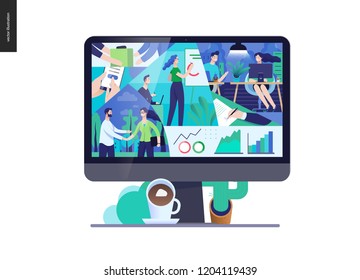 Business series, color 3- about company, office life -modern flat vector concept illustration of a company employees in workspace. Business workflow management. Creative landing page design template