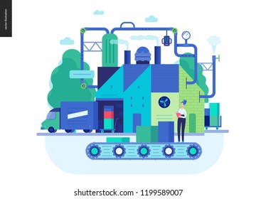 Business Series, Color 3 - Factory Production -modern Flat Vector Illustration Concept Of Industrial Enterprise. Manufacturing And Production Interaction Process. Creative Landing Page Design Template