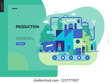 Business series, color 3 - factory production -modern flat vector illustration concept of industrial enterprise. Manufacturing and production interaction process. Creative landing page design template