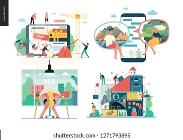 Business Series Set, Color 1 - Modern Flat Vector Concept Illustrated Topics - Company, Teamwork, Collaboration, Chat, Error 404. Creative Landing Web Page Design Template