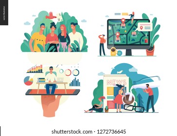 Business Series Set, Color 1 -modern Flat Vector Concept Illustrated Topics -about Company, Contact, Office Life, Expert Online Consulting, News And Articles. Creative Landing Web Page Design Template