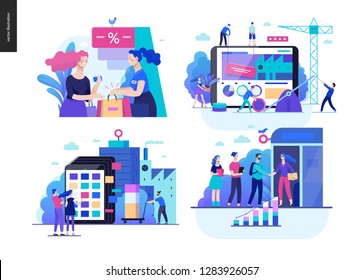 Business Series Set, Color 1 -modern Flat Vector Concept Illustrated Topics - Where To Buy - Discount, Collaboration - Teamwork, Product Catalogue, Partners. Creative Landing Web Page Design Template