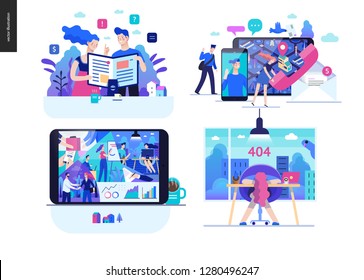 Business series set, color 2 - modern flat vector concept illustrated topics - Articles, Contacts, About the company, error 404. Creative landing web page design template