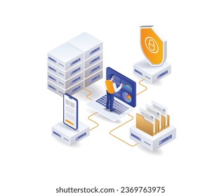 Business server data analysis network center flat illustration concept