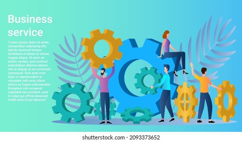 Business service.The concept of a business mechanism.Teamwork and interaction..Poster in business style.Flat vector illustration.