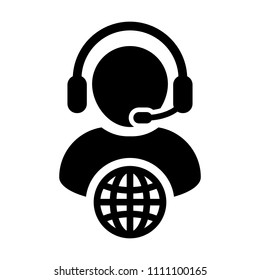 Business service icon vector male customer care person profile symbol with headset for internet network online support in glyph pictogram illustration