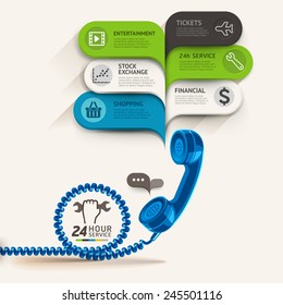 Business service icons and telephone with bubble speech template. can be used for workflow layout, diagram, number options, step up options, web design, banner template, infographics.