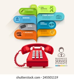 Business service icons and telephone with bubble speech template. can be used for workflow layout, diagram, number options, step up options, web design, banner template, infographics.