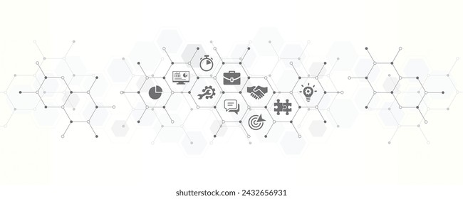 business service and support banner vector illustration with the website icons and symbol of client assistance office management help desk company network problem solving business concept