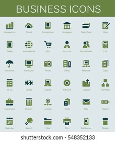Business services and finance tools icons. Modern vector pictograms