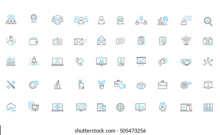 Business Services Software Solutions Vector Line Icon Set