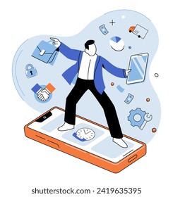 Business services. Vector illustration. Business services can be metaphorically described as bridge connecting companies and customers Open and transparent communication is vital in delivering