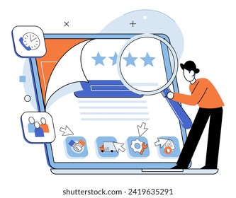 Servicios empresariales. Ilustración vectorial. El concepto de servicios empresariales abarca diversas formas de ayuda y apoyo La aplicación de un sistema eficiente mejora los procesos y la productividad de las empresas