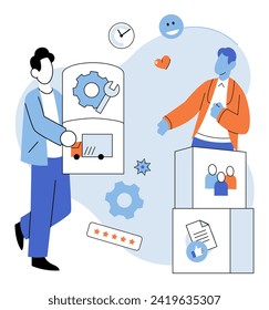 Business services. Vector illustration. Maintaining control over business processes ensures smooth operations The supply of goods and services is vital for economic growth Business services provide