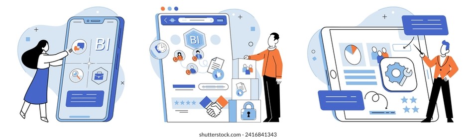 Business services. Vector illustration. Marketing plays crucial role in promoting business services A well-thought-out plan is essential for successful commercial ventures Commerce relies on various