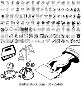 Business set of black sketch. Part 1. Isolated groups and layers.