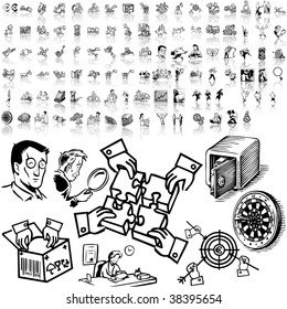 Business set of black sketch. Part 3-1. Isolated groups and layers.