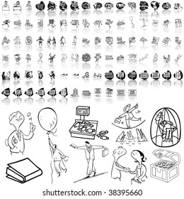 Business set of black sketch. Part 5-1. Isolated groups and layers.