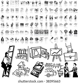 Business set of black sketch. Part 6-1. Isolated groups and layers.