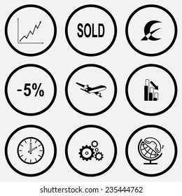 Business set. Black and white set vector icons.