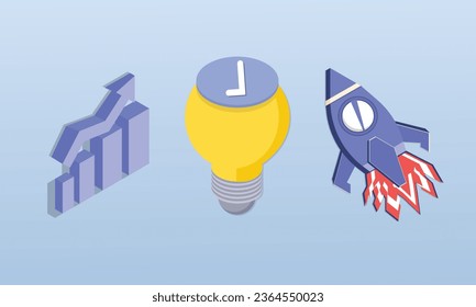 Business set. Characters planning, prototyping and testing startup ideas and analyzing marketing data. Business activities concept.on blue background.3D design.isometric vector design Illustration.