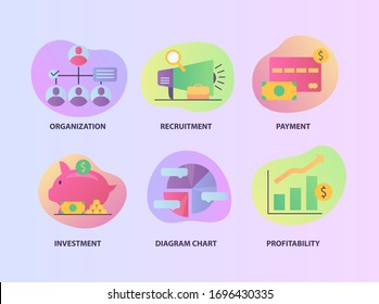 business set collection icon with modern color full and fluid shape wave vector