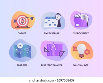 business set collection icon with modern color full and fluid shape wave