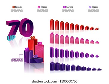 Business set of cycle percentage flow diagrams, pie chart for Your documents, reports, presentations for,infographics, 0 10 20 30 40 50 60 70 80 90 100 percent.Vector illustration in 3d model.
