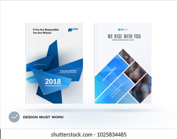 Business set of design brochure, abstract annual report, horizontal cover layout, flyer in A4 with vector colourful geometric shapes