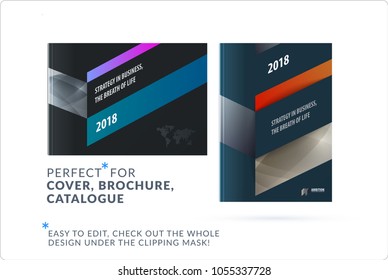 Business set of design brochure, abstract annual report, horizontal cover flyer in A4 with colourful arrows