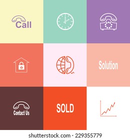 Business set. Flat color vector icons.