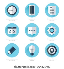 business Set of flat design icons Blue Color Style