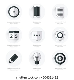 business Set of flat design icons Black Color Style