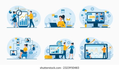 Business set, flat illustration design for web site landing page banner 