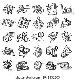 Business set hand drawn icon design, outline black, doodle icon, vector icon.