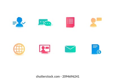 Icono de conjunto de negocios. Vector de plantilla de diseño, Ronda de proyecto de evaluación de iconos, Internet, Chat, servicio al cliente, documento, entrevista de registro, gestión de pedidos, correo electrónico.