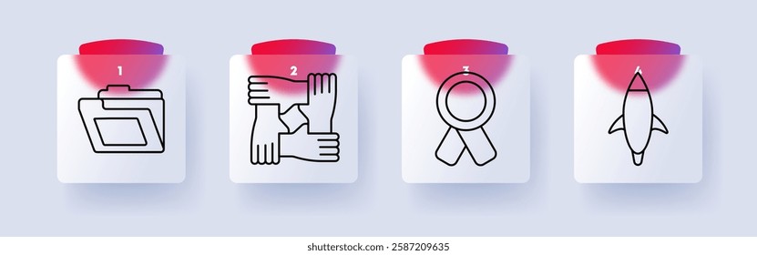 Business set icon. Folder, teamwork, award, rocket, organization, collaboration, achievement, startup, success, motivation, partnership, growth, business development, innovation