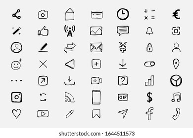 Business set of icons drawn by hand. A set of black icons drawn in pencil. Vector eps illustration.