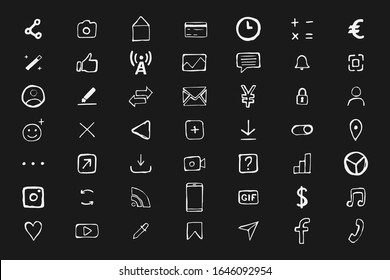 Conjunto de íconos de negocios dibujados a mano. Un conjunto de iconos negros dibujados en lápiz. Ilustración Vector eps.