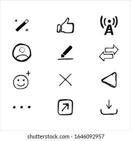 Business set of icons drawn by hand. A set of black icons drawn in pencil. Vector eps illustration.